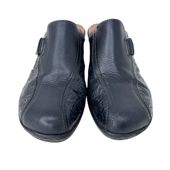 Sofft Mule Clog Womens US 10M Black Embossed Leather Block Heel Slip On 1042101 - Picture 4 of 11